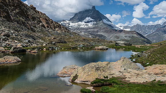 The Matterhorn reflecting in small lake