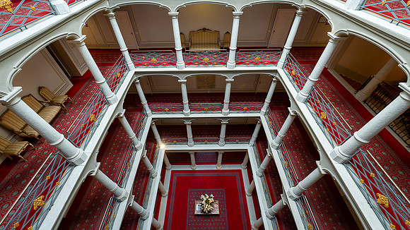 looking down at interior hallways