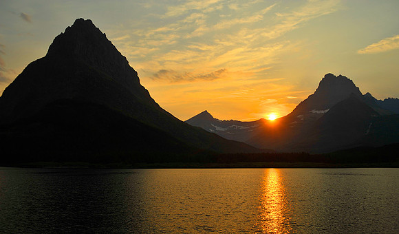 Sunset at Swiftcurrent Lake