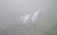 Foggy morning waterfall photography