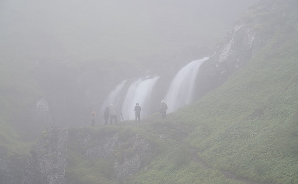 Foggy morning waterfall photography